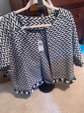 Loramendi Navy & White Geometric Open Jacket
